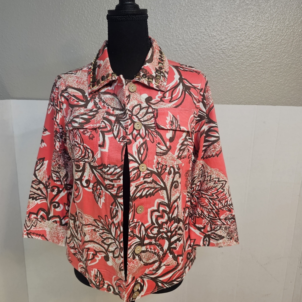 DRAPERS AND DAMONS PETITE MED 3/4 SLEEVE BUTTON UP JACKET COTTAGECORE FESTIVAL